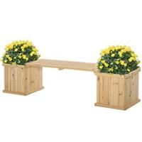 Outsunny Wooden Garden Planter & Bench Combination Garden Raised Bed Natural