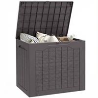Outsunny 97L Plastic Garden Storage Box, Storage Container w/ Handles Brown