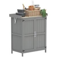 Outsunny Wooden Garden Storage Shed w/Hinged Roof and Shelf, Grey