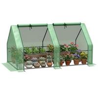 Outsunny Mini Small Greenhouse with Steel Frame & PE Cover & Window, Green