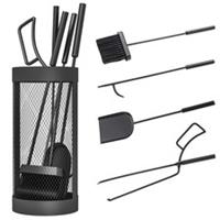 Outsunny Fireplace Tools Set with Basket, 5-Piece Fireside Companion Set