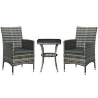 Outsunny Rattan Bistro Set Garden Chair Table Patio Outdoor, Mixed Grey
