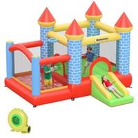 Outsunny Kids Bouncy Castle House W/ Fun Features, Blower, Multicoloured