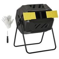 (Yellow, 160L) Outsunny Outdoor Tumbling Compost Bin with Dual Chamber