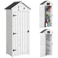 Outsunny Small Wooden Garden Storage Shed Tool Storage Box, Light Grey