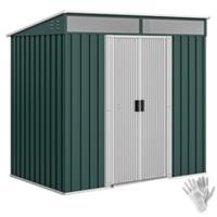 Outsunny 6.5x4FT Garden Shed Lockable Galvanised Metal Tool Shed Green