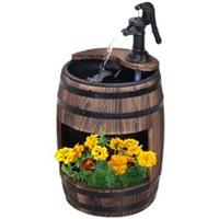 Outsunny Wood Barrel Pump Garden Fountain Water Feature Flower Planter Stand New