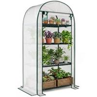 Outsunny 80 x 49 x 160cm Mini Greenhouse Portable Green House with Shelf White