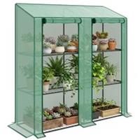 Outsunny 3 Tier Lean-to Mini Greenhouse with Plastic Cover, Green