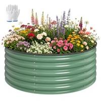 Outsunny Galvanised Planter with Gloves, 120 x 120 x 43cm, Light Green