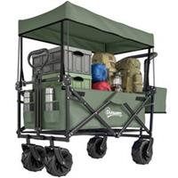 Outsunny Outdoor Push Pull Wagon Stroller Cart w/ Canopy Top Green