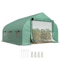 Outsunny 3.5 x 3 x 2m Outdoor Tunnel Greenhouse w/ Roll Up Door 6 Windows Green