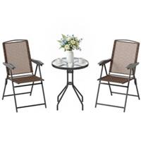 Outsunny Patio Bistro Set Folding Chairs Garden Coffee Table for Balcony Brown