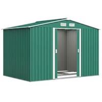 Outsunny 9 x 6FT Galvanised Garden Storage Shed with Sliding Door, Green
