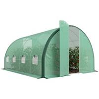 Outsunny Tunnel Greenhouse Upgraded Structure, Hinged Doors, 4 x 3 m, Green