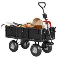Outsunny Garden Cart with Removable Liner, Quick-Release Sides, Black