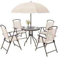 Outsunny 6PC Garden Dining Set Outdoor Furniture Folding Chairs Table Parasol