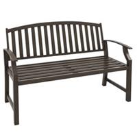 Outsunny Garden Bench with Slatted Seat and Backrest, Curved Armrest, Brown