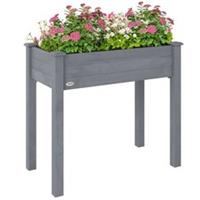 Outsunny Garden Wooden Planter Flower Raised Bed with Bed Liner, Dark Grey