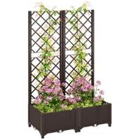 Outsunny Plastic Planter Box with Trellis, Vegetable Planter w/ Drain Plugs