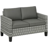 Outsunny Rattan Sofa with Cushions, 2 Seater Garden Furniture, Light Grey
