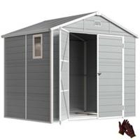 Outsunny 8 x 6ft Garden Shed Storage w/ Foundation Kit, Vents, Light Grey