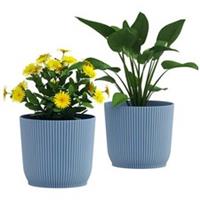 Outsunny Set of 2 Round Plant Pots Outdoor 22cm for Garden Decoration, Blue