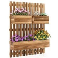 Outsunny Wooden Garden Planters with Trellis Wall-mounted Raised Garden Bed