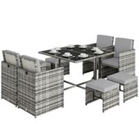 Outsunny 8 Seater Cube Rattan Garden Dining Set with Cushions, Grey