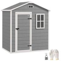 Outsunny 6 x 4ft Plastic Resin Garden Shed with Floor and Window, Grey