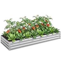 Outsunny Galvanised Raised Garden Bed Metal Elevated Planter Box, Silver