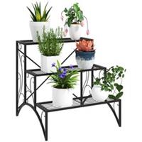 Outsunny 3-Tier Metal Plant Stand for Garden Balcony Indoor Outdoor, Black