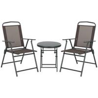 Outsunny Patio Bistro Set Folding Chairs & Coffee Table for Balcony, Brown