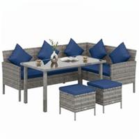 Outsunny 5Pcs Rattan Dining Corner Sofa Set, Garden Furniture Set, Dark Blue
