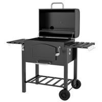 Outsunny Charcoal Grill BBQ Trolley w/ Adjustable Charcoal Height & Thermometer