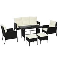 Outsunny 6 Pieces Rattan Garden Furniture Sofa Set with Cushions, Cream
