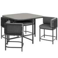 Outsunny 4 Seater Rattan Cube Stone Dining Set with Cushions, Charcoal Grey