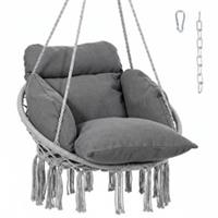 Outsunny Hammock Chair, Boho Hanging Swing Chair with Cushion, Dark Grey