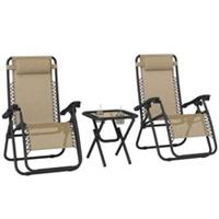 Outsunny 3PC Zero Gravity Chairs Sun Lounger Table Set w/ Cup Holders, Beige
