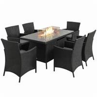 Outsunny Rattan Dining Set with Fire Pit Table and Armchairs, Black
