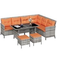Outsunny 6 PCs Patio wicker Sofa Set Rattan Chair Furniture, Orange