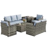 Outsunny 6 PCS Patio Rattan Sofa Set Conversation Garden Furniture Grey