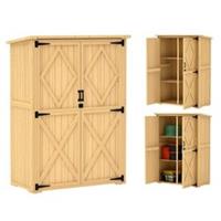 Outsunny Wooden Garden Tool Storage Cabinet with Double Doors, Natural
