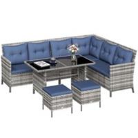 Outsunny 6 PCs Patio wicker Sofa Set Rattan Chair Furniture, Dark Blue
