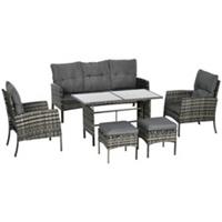 Outsunny 6 Pieces Rattan Garden Furniture Sofa Set with Cushions, Mixed Grey