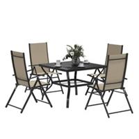 Outsunny 5 PCs Garden Dining Set, Folding Chairs and Metal Top Table, Khaki