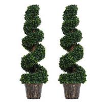 Outsunny 2 Pack Artificial Boxwood Spiral Tree Decorative Plant w/ Pot