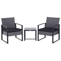 Outsunny 3 Pieces Rattan Patio Bistro Set 2 Chairs Coffee Side Table Set, Grey