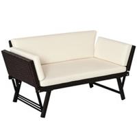 Outsunny 2 in 1Rattan Folding Chaise Lounger w/ Cushion for Garden Beige