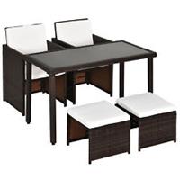 Outsunny 5 Pieces Rattan Garden Furniture Sofa Set w/ Table Chair Footrest Brown